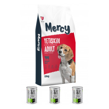 Mercy Biftekli Yetişkin Köpek Maması 15 Kg + 3 Adet DogPlus Tavuklu Köpek Konservesi
