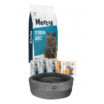 Mercy Somonlu Yetişkin Kedi Maması 10 Kg + 3 Adet CatPlus Balıklı Konserve + CatPlus Kedi Yatağı + 1 Adet CatPlus Kedi Stick Ödül Maması