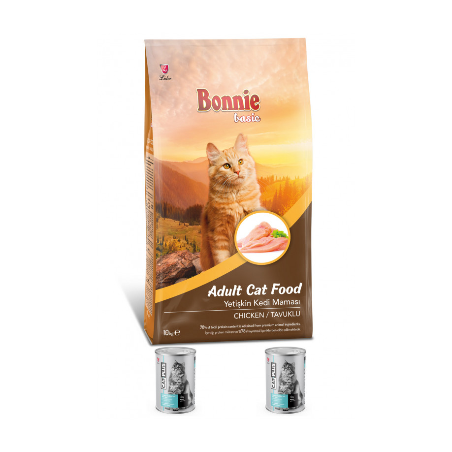 Bonnie Tavuklu Yetişkin Kedi Maması 10 Kg + 2 Adet CatPlus Balıklı Kedi Konservesi