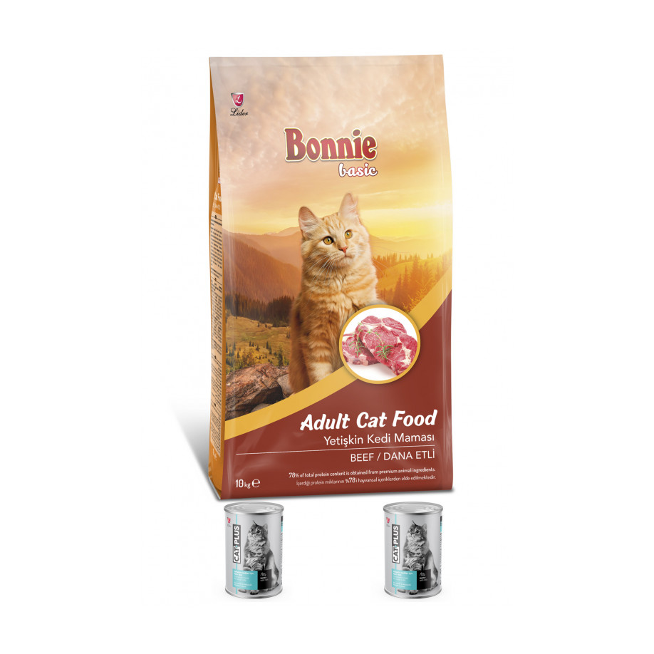 Bonnie Dana Etli Yetişkin Kedi Maması 10 Kg + 2 Adet CatPlus Balıklı Kedi Konservesi