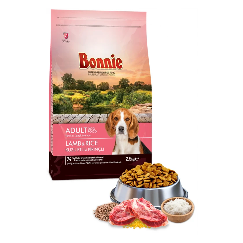 Bonnie Kuzu Etli ve Pirinçli Yetişkin Köpek Maması 2.5 Kg