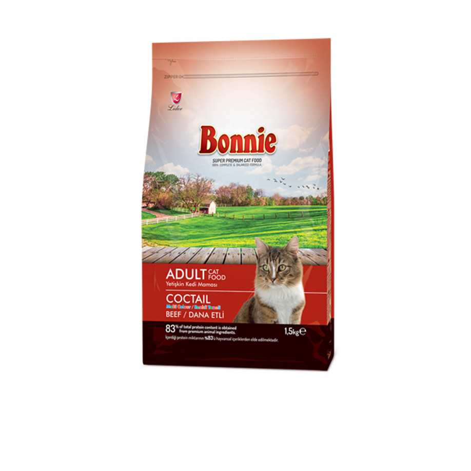 Bonnie Renkli Taneli Dana Etli Yetişkin Kedi Maması 1,5 Kg