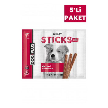 DogPlus Biftekli Stick Köpek Ödülü Maması 11 Gr X 6 Adet (66Gr) x5 Adet