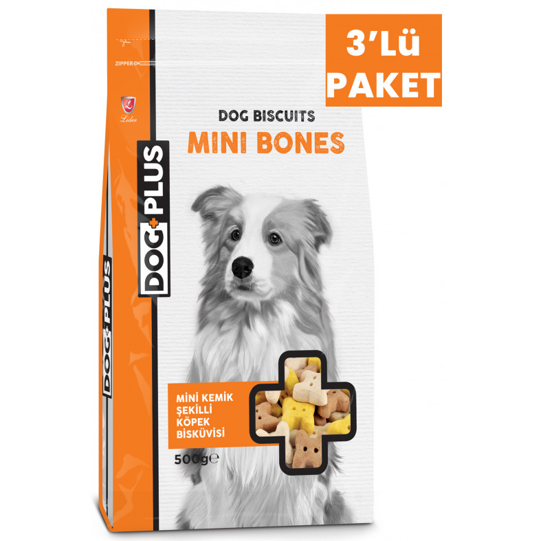 DogPlus Mini Kemik Şekilli Ödül Bisküvisi 500 gr x 3 Adet