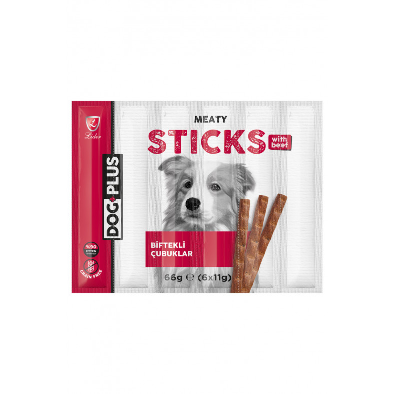 DogPlus Biftekli Stick Köpek Ödülü Maması 11 Gr X 6 Adet (66Gr)