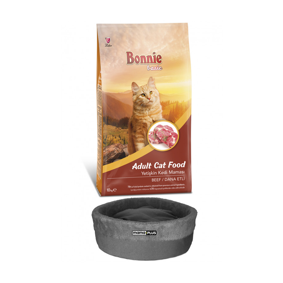 Bonnie Dana Etli Yetişkin Kedi Maması 10 Kg + Kedi Yatağı (35x16)