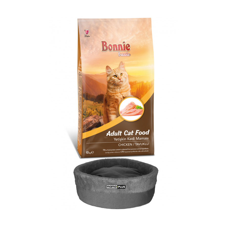 Bonnie Tavuklu Yetişkin Kedi Maması 10 Kg + Kedi Yatağı (35x16)