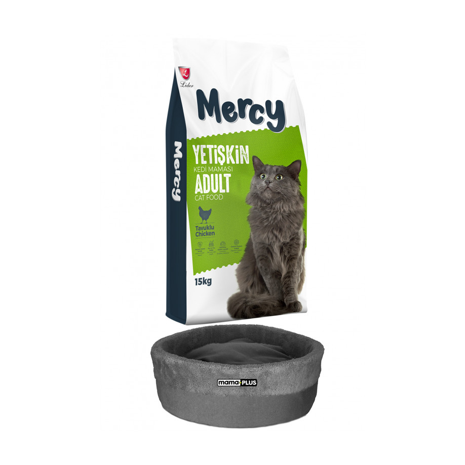 Mercy Tavuklu Yetişkin Kedi Maması 15 Kg + Kedi Yatağı (35x16)