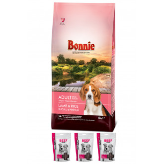 Bonnie Kuzulu ve Pirinçli Yetişkin Köpek Maması 15 Kg + 3 Adet DogPlus Kuzu Etli Ödül Maması