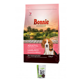 Bonnie Kuzulu ve Pirinçli Yetişkin Köpek Maması 2,5 Kg  + 1 Adet DogPlus Kuzu Etli Ödül Maması