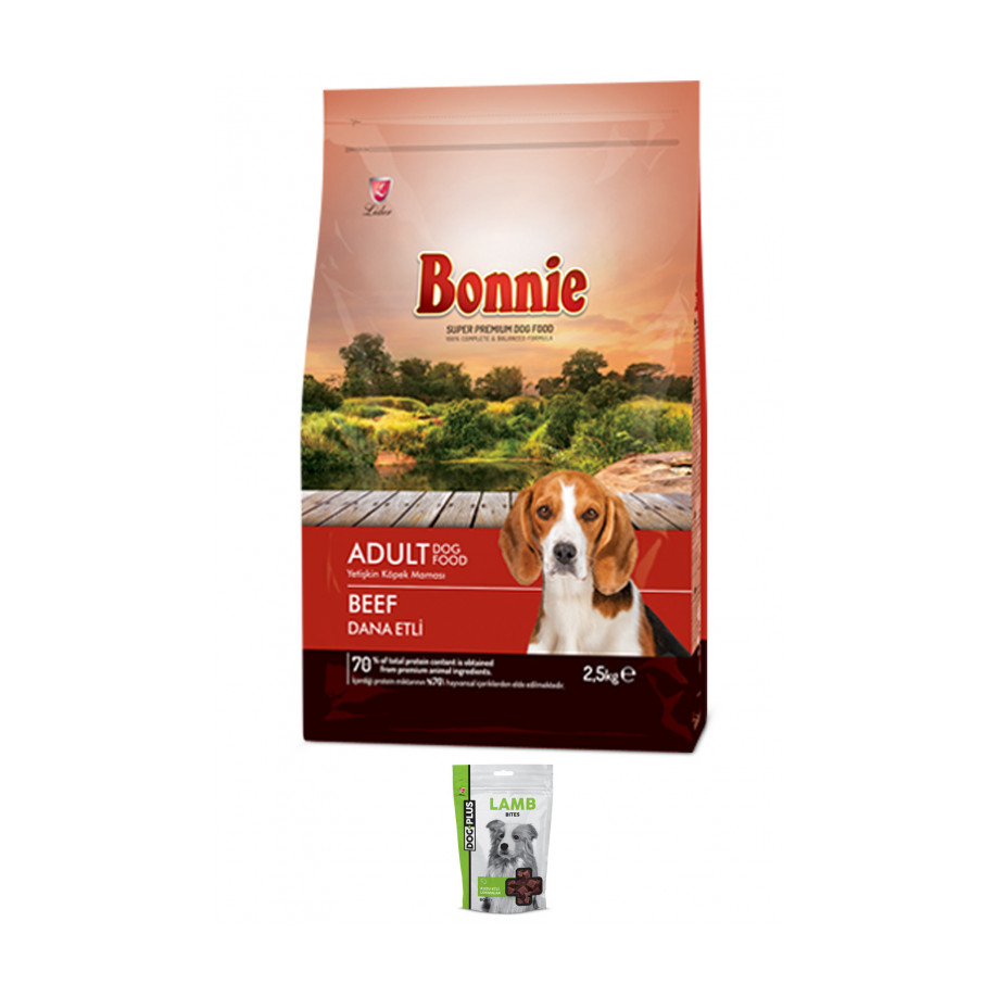 Bonnie Biftekli Yetişkin Köpek Maması 2,5 Kg + 1 Adet DogPlus Kuzu Etli Ödül Maması